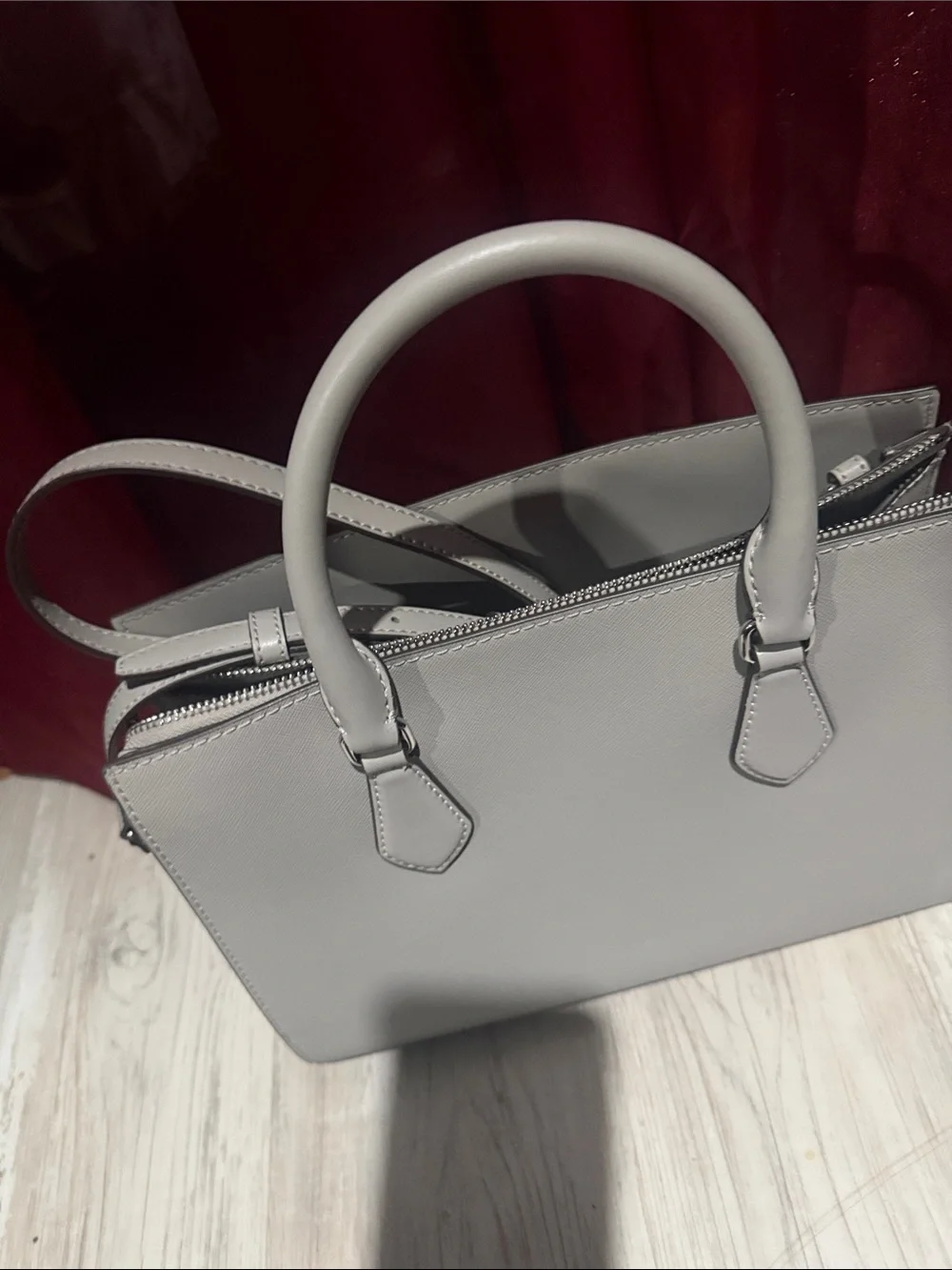 Michael Kors medium Saffiano Leather Satchel in Light Gray